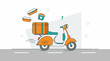 © Luna - Scooter food delivery service on road, online order takeaway illustration