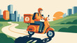 © Luna - Food Delivery Scooter Rider in Urban Park with City Skyline