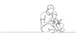 © Md - Father with Child Reading Together One Line Vector Illustration. Continuous Single Line Drawing of Dad Reading with Little Son. Happy Father`s Day Concept Hand Drawn Contour Outline Style