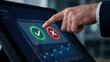 © Nishat - Business person touching screen to select a green check mark and red cross icon