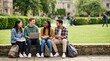 © 5 Grace Media - Diverse Group of University Students Relaxing and Studying Outdoors on Campus.