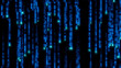 © RocknRoller Studios - Dense abstract composition of blue binary code characters arranged in a random pattern on a black background, ideal for technology visuals, data analysis, and modern digital design projects.
