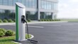 © WO - Electric vehicle charging station located in a modern office parking lot for sustainable transportation solutions and clean energy mobility infrastructure support