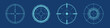 © VisionaryFrames - Futuristic crosshairs target set with blue digital radar line sights. Vector illustration of abstract tech sniper aim focus circle collection, modern HUD gaming viewfinder interface template.