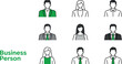 © Binoba - Business person avatar icons vector set featuring corporate professional men and women characters with modern green color accent