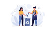 © Raya - People Recycling Plastic Bottles into a Bin with Recycle Symbol