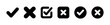 © no one - Set of six black and white checkmark and cross icons in various shapes on a clean white background