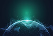 © royyimzy - Abstract futuristic global network connection background with glowing planet earth and big data waves.