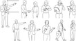 © Hello World - Business People Line Art Vector Set with Presentation Meeting Communication and Professional Workplace Poses