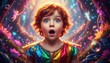 © Olga Gorkun - Child in a colorful outfit surrounded by sparkles and floating fairies, capturing the wonder of childhood imagination and the beauty of fantasy worlds filled with magic and color