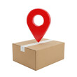 © MdForidul - Red map pointer on cardboard box, 3D delivery location pin, shipping package tracking concept for e-commerce logistics isolated on Transparent Background
