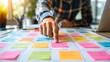 © SnapSpark Studios - Professional designer planning project roadmap with colorful sticky notes on a detailed workspace desk