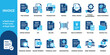 © Iconsetpro - Financial invoice solid icons set with corporate accounting transaction elements. Vector illustration of abstract tax filing, business receipt, bookkeeping, online payment symbol template.