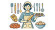 © tria - Smiling baker holding a rolling pin and tray of fresh pastries