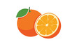 © Ayra - Vibrant illustration of a whole orange with a green leaf paired with a freshly sliced half orange showing its sections.