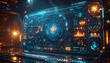 © SolaruS - This futuristic HUD interface glows with vibrant blue and orange data, evoking wonder and hightech mystery in a scifi spaceship cockpit. Perfect for advanced technology concepts. Nobody.