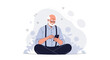 © Dipa - Elderly Man with White Beard Using Smartphone While Sitting Cross-Legged in a Garden Setting with Abstract Shapes and Flowers