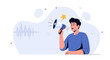 © Cikita - Man with Megaphone Announcing News, Sound Wave Graphic and Star Illustration