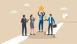 © kadir - Professional or expert who to success win award best office employee specialist with skills achieve goal concept, success businessman or businesswoman professional stand with star award