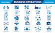 © Active-Forhad - Business Operations solid icon set collection. Logistics, Network, Stock, Control, Supplier Network, Expense Report, Cost Reduction, Profit Margin, SWOT Analysis