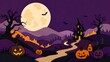 © Masudur - Halloween Paper Cut Haunted House Landscape with Full Moon, Pumpkins and Winding Path