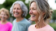 © Nataliya - Faceless personal trainer and senior women laughing in park for retirement health and training joke representing funny coach outdoor exercise and wellness humor during workout