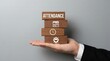 © Wajahat - Hand holding wooden blocks with attendance calendar clock with clock team icons human resources collaboration organization with time