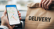 © MP-AI - Mobile map delivery paper bag courier hand navigation route parcel logistics gig economy labor service