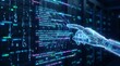 © Visual Creative - Futuristic digital interface with AI hand interacting with code, representing artificial intelligence and technology advancement
