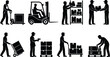 © Mst - Warehouse Logistics Workers Inventory Management and Cargo Handling Silhouette Vector Graphic Icon Set