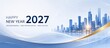 © pravee - Elegant corporate new year 2027 banner with city skyline and inspirational message for business success