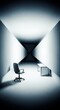 © Lorraine - A dramatic scene of a cramped workspace where white office walls appear to be pressing inward, creating an intense sense of claustrophobia, interior, perspective, furniture