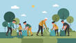 © Antorik - Volunteers of different ages collect plastic bottles and garbage into recycling bags during a community cleanup event in a green park.