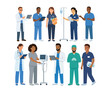 © BULBUL ISLAM - Diverse group of medical professionals including doctors and nurses with hospital equipment in flat illustration