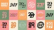 © Zia Ur Rehman - Set of 2027 Happy New Year logo text design. 2027 number design template. Collection of 2027 Happy New Year card, cover, poster. Vector illustration with labels isolated on colorful background.
