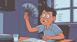 © bat max - Stressed man sweating and fanning himself at a desk