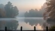 © AkuAku - Photograph of a misty lake during the early morning hours.