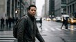 © rookielion - Overcoming Difficult Situations: Determined individual walking confidently through an urban street