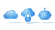 © AsimRazzaq - Blue glossy 3D icons representing AI, cloud security, and robotics on a white background.