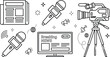 © MDSAIFUL - Mass media journalism vector line icon set with newspaper microphone camera tripod television screen for breaking news broadcast
