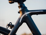 Close up view of bicycle frame with visible marks on lightweight aluminum tubing