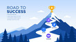 © StudioPixel2 - Mountain success roadmap journey with business strategy achievement concept, modern vector banner for presentation and corporate growth. Flat illustration
