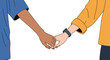 © Jehad - Close up of two people from different backgrounds holding hands to symbolize friendship, love, and human unity.