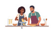 © Yogi Firmansyah - Happy diverse couple preparing fresh homemade pasta together in kitchen flat design vector illustration