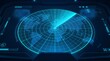 © Muzamil Mustafa - Futuristic digital radar interface displaying a global map with glowing blue light elements for advanced surveillance with illuminated scanning lines