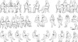 © Hello World - People Sitting Discussion Reading and Laptop Use Line Art Vector Character Collection Set