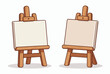 © Dale - Two empty wooden artist easels with blank white canvases standing side by side on a clean white background.
