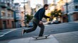 © BlackBridge Media - Man Skateboarding Down Urban City Street