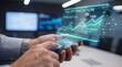 © PixelMastery  - Financial analyst using smartphone with holographic tax optimization forecast interface in office