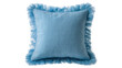 © Sorin - Blue linen throw pillow with fringe trim, isolated on transparent background